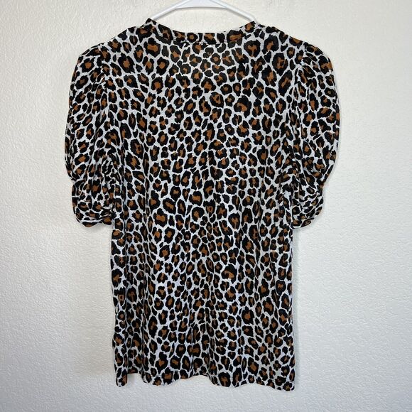 ALC Katie Leopard Cheetah Print Puff-Sleeve T-Shirt Career Office XS ab13 - Picture 8 of 10